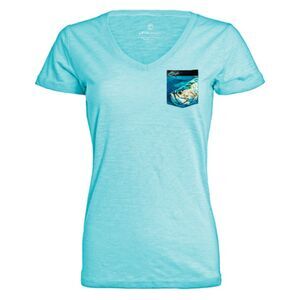 Savlen “In Tarpon We Trust” Ladies V-Neck Pocket Tee | Aqua | NWT | L-XL